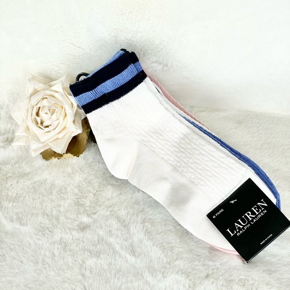 New w/ tags LAUREN RALPH LAUREN 6PK WOMEN’S SOCKS w/logo assorted colors 3solid